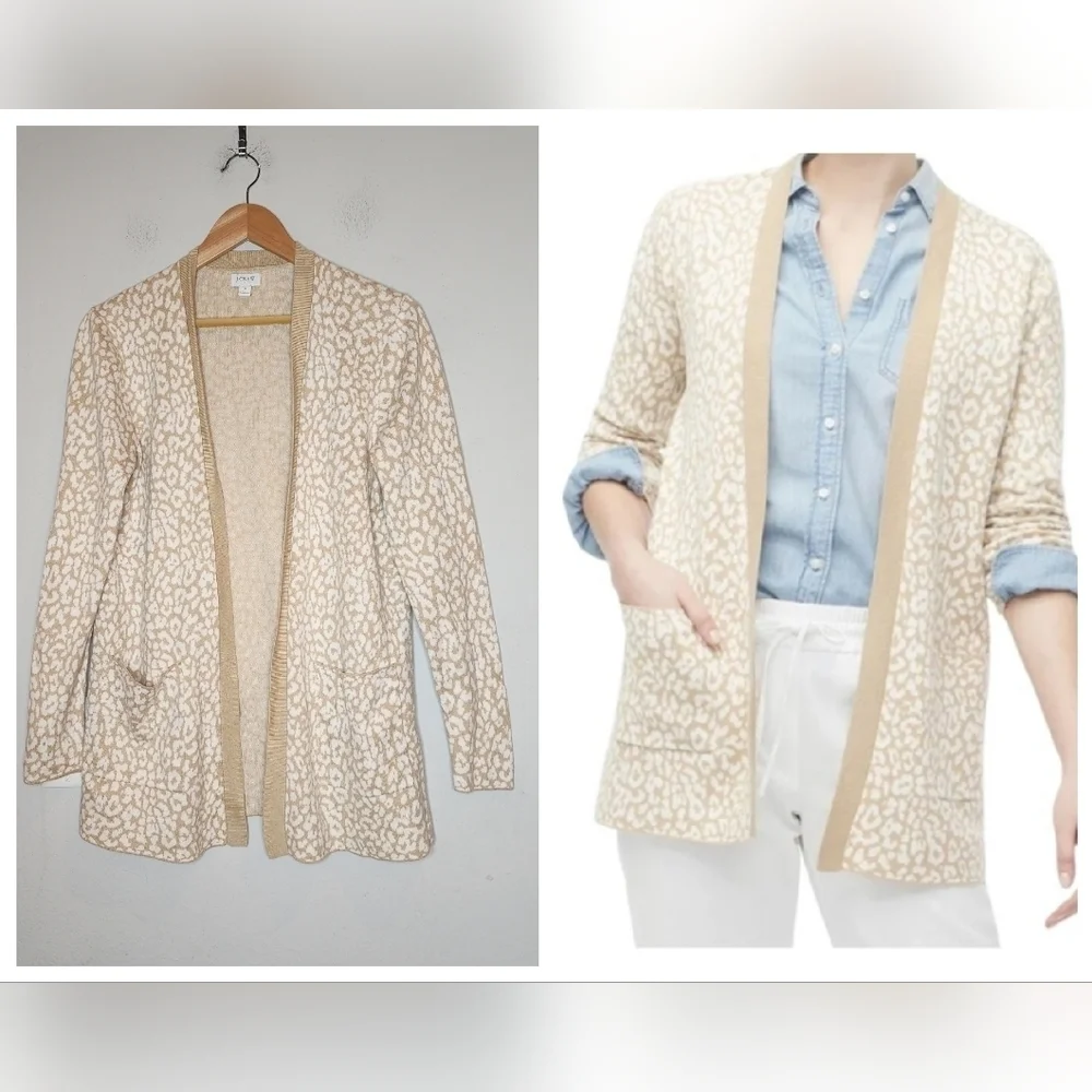 J. CREW Leopard‎ open cardigan sweater. Tan,  cream.  Size small.